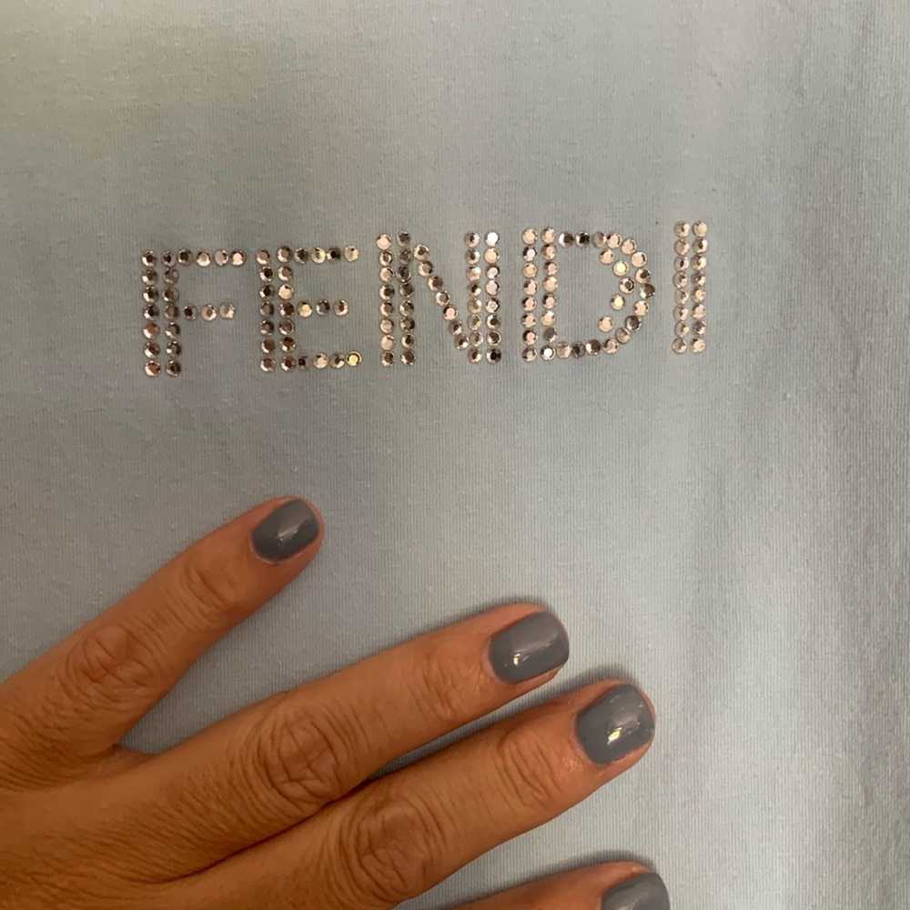 Jersey junior T-shirt with Fendi rhinestones light blue